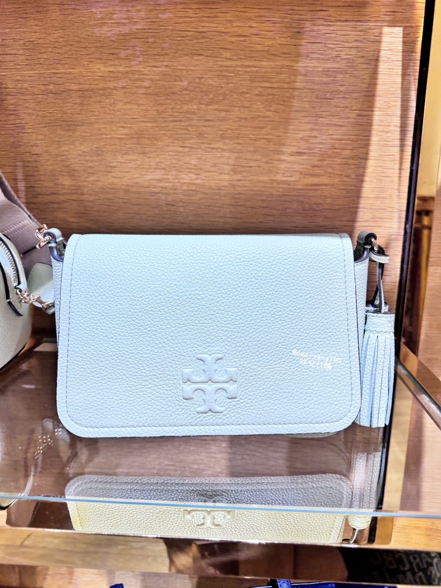 Tory Burch 薄荷綠 荔枝皮革 掀蓋斜背包