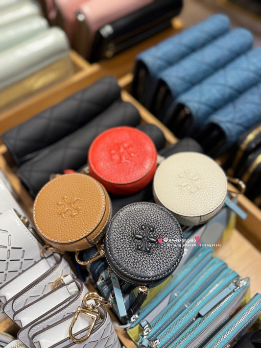 TORY BURCH 浮雕logo 圓形包包掛飾 零錢包