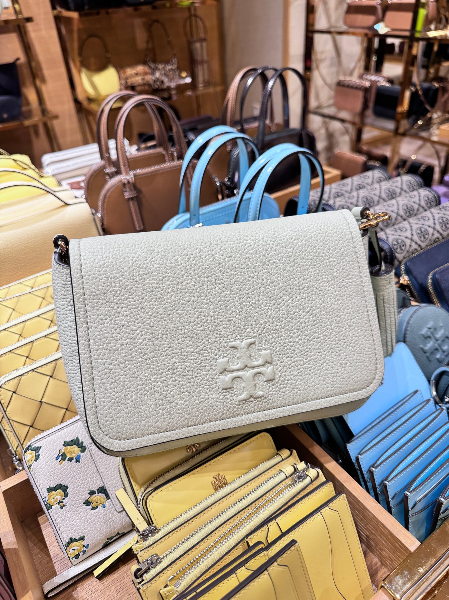 Tory Burch 薄荷綠 荔枝皮革 掀蓋斜背包