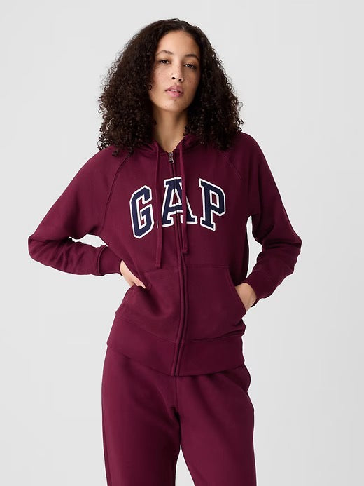 GAP 酒紅色 女款 內裡薄刷毛連帽外套