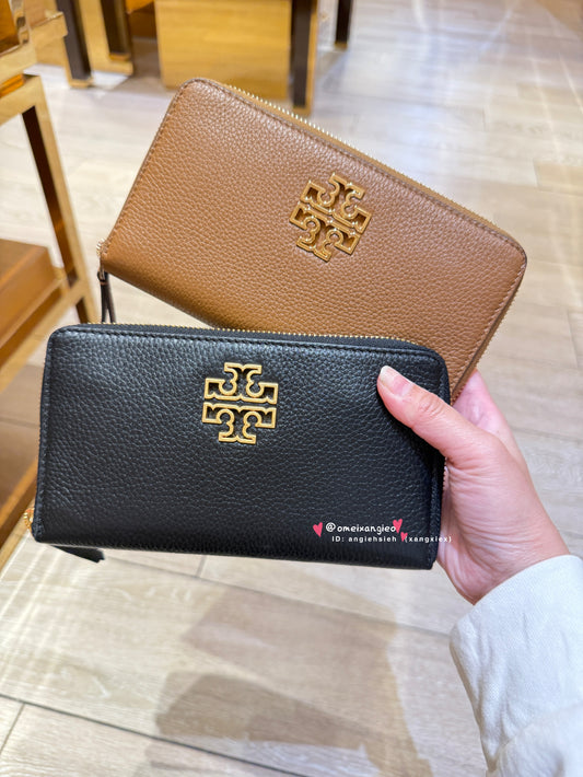Tory Burch 金屬logo 荔枝皮革拉鏈長夾 附票卡夾