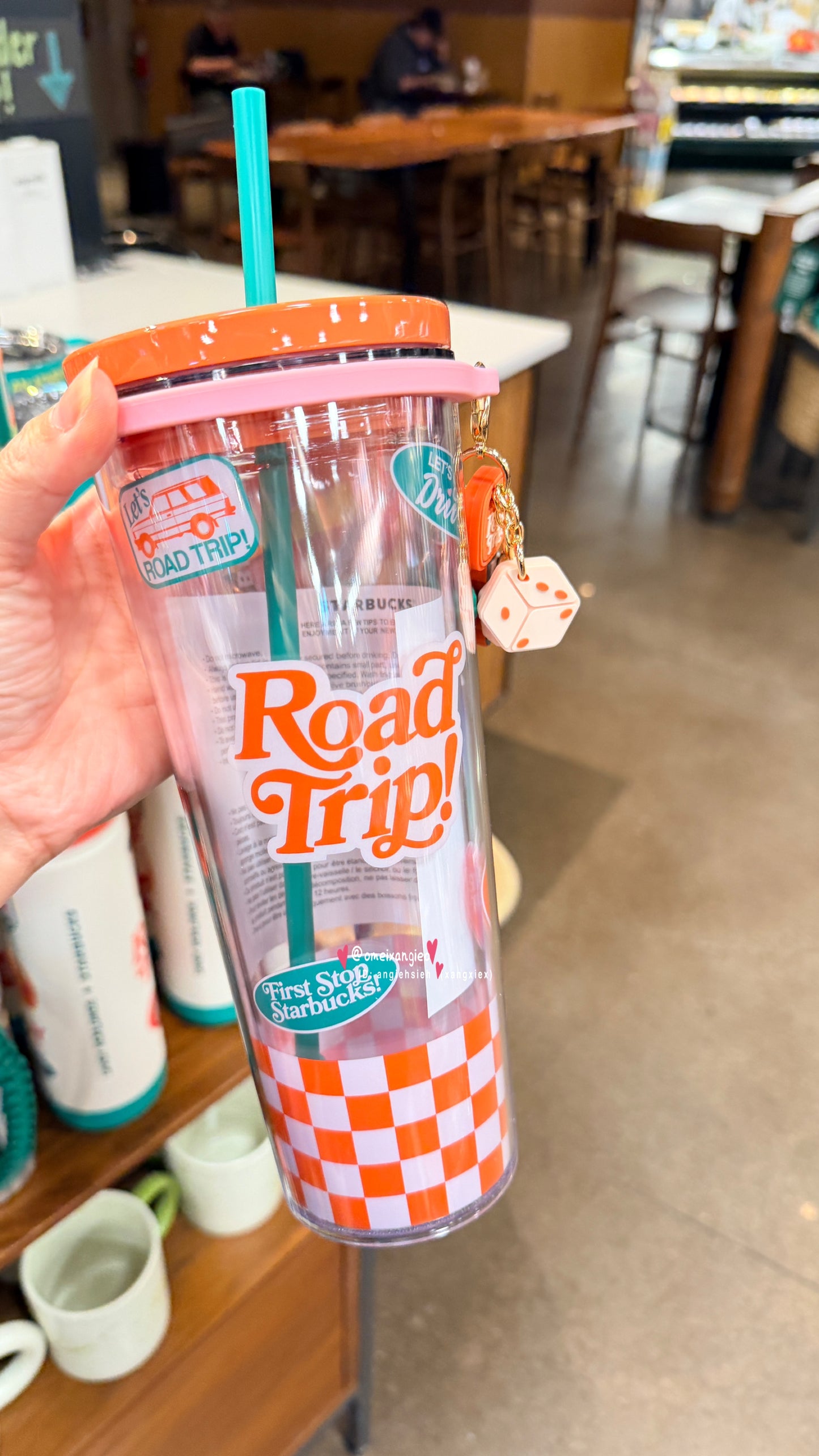【美國星巴克限定】Road Trip 公路旅行系列 附鑰匙吊飾雙層冷飲吸管杯 24oz (710ml)