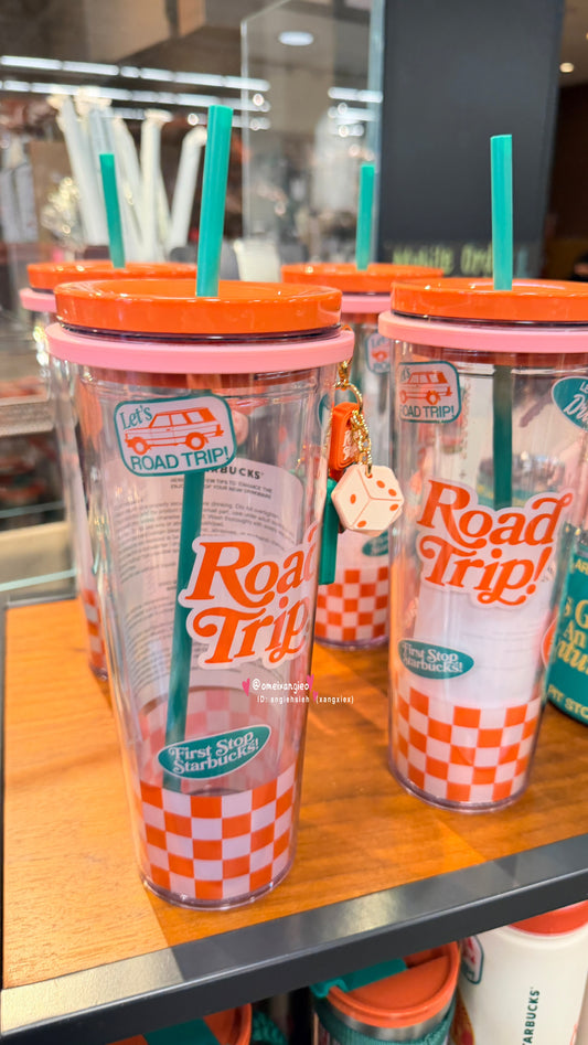 【美國星巴克限定】Road Trip 公路旅行系列 附鑰匙吊飾雙層冷飲吸管杯 24oz (710ml)